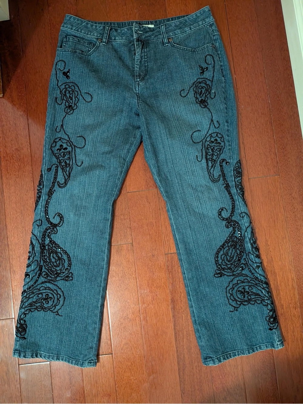 Coldwater Creek Embellished Paisley Beaded Jeans Size 16